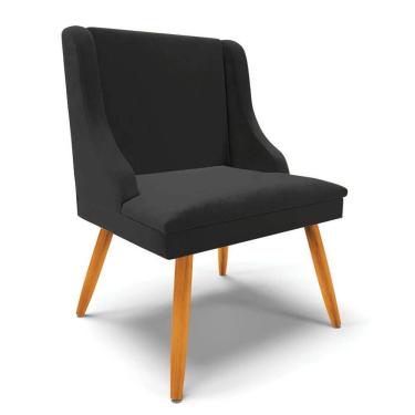 Imagem de Cadeira Estofada para Sala de Jantar Pés Palito Lia Veludo Preto - Ibiza