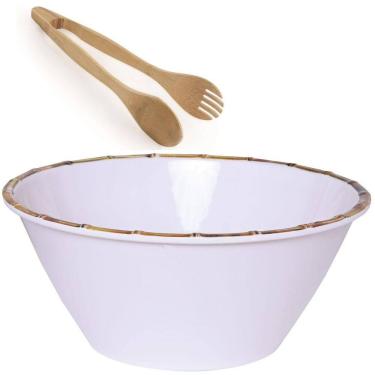 Imagem de Saladeira De Melamina E Bambu - 25 Cm Com Pegadores De Bambu