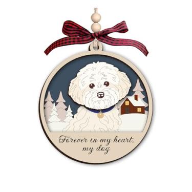 Imagem de Ornamento memorial maltês Forever in My Heart - Decoração de árvore de Natal de madeira de 3 camadas - Ornamento rústico de férias em estilo de casa de fazenda - Ornamento de perda de animais de