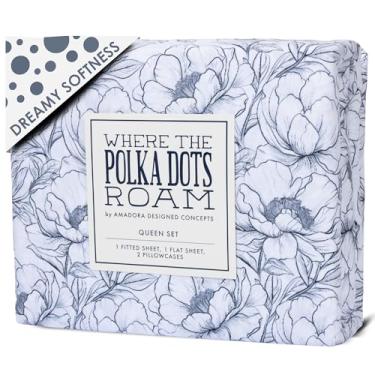 Imagem de Jogo de lençol casal floral preto e branco – lençol de cima e fronha super macio de 4 peças com elástico, lençol de cima e fronha – Roupa de cama preta e branca elegante para crianças, adolescentes e