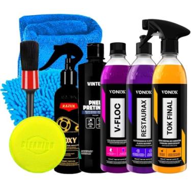 Imagem de Kit Lavagem Moto Vonixx Tok Final V-floc Restaurax Pneu Pretinho Foxy Razux Acessorios