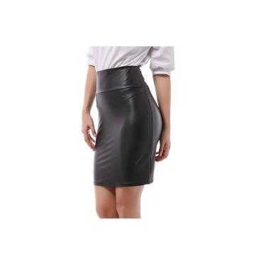 Imagem de Saia lápis de couro ecológico de cintura alta para mulheres pretas