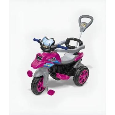 Imagem de Triciclo Moto Trail De Passeio Infantil Rosa Empurrador par aos pais e