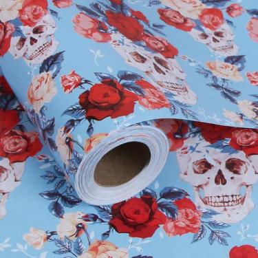 Imagem de Papel de embrulho Aimyoo Blue Skull Floral 43 cm x 18 m em rolo