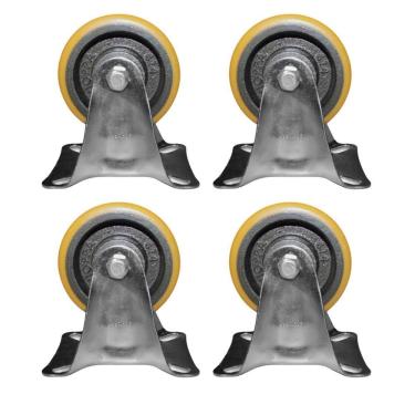 Imagem de Kit 4 Rodinhas 100Mm Ferro Com Poliuretano 4`` Placa Fixa