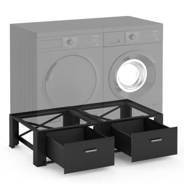 Imagem de FAMIROSA Pacote com 2 pedestais de lavanderia com gaveta, 73 cm x 73 cm x 35 cm, pedestais de máquina de lavar e secar em aço resistente, capaz de suportar 317 kg, preto