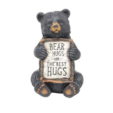Imagem de Black Bear Figurine with Sign “Bear Hugs Are The Best Hugs”- Collectible Resin Animal Statue for Desk, Shelf, Cabin, Woodland, Lodge, Forest, Rustic Home & Office Décor–Charming Gift for Animal Lovers