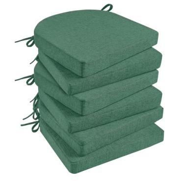 Imagem de Basic Beyond Almofadas de cadeira para cadeiras de jantar com laços e capa removível, almofadas de assento de 5 cm de espessura para cadeiras de cozinha, conjunto de 6, 43 x 40 cm, verde floresta