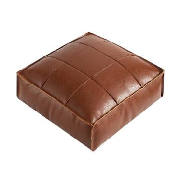 Imagem de pufe Travesseiro de piso vintage, almofada pele cera óleo para quarto, varanda, janela flutuante, tatami, poça quadrada(Brown,Médio)