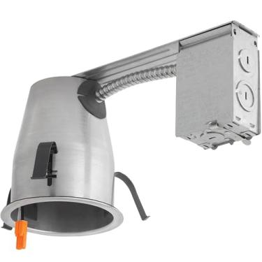 Imagem de DESIGNERS FOUNTAIN Carcaça de luz de teto embutida LED, caixa de lata de remodelação rasa com classificação IC de 10 cm para luzes embutidas com barra de suspensão, acabamento prateado, EVR2000LR