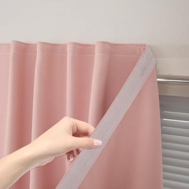 Imagem de Sovtfides Cortinas autoadesivas, cortinas blackout para sala de estar, sem perfuração, 150 cm L x 243 cm C, rosa, 1 painel