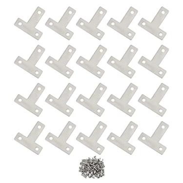 Imagem de Pxyelec 20 peças, 4 furos, placa de ângulo, suporte de canto, conector de suporte T plano 90 graus, ângulo direito, fixação de reparo, suporte de articulação, protetor de móveis, 40 mm x 40 mm