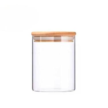 Imagem de Potes Hermeticos Bambu, Kit com 3 Ou 5 Potes Vidro com Tampa Bambu Super Vedação Hermético Conjunto Porta Mantimento, Adequado para Armazenar Grãos E Produtos Secos(300ml)