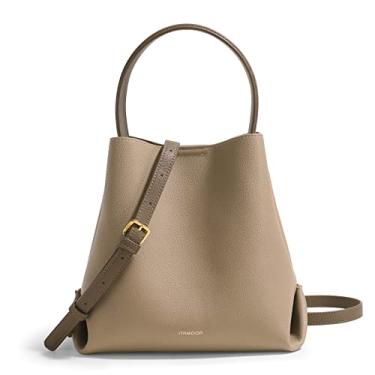 Imagem de ITAMOOD Bolsa feminina de couro legítimo, bolsa transversal de grande capacidade, bolsa de mão com alça de ombro ajustável, Bege-02
