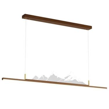 Imagem de Luminária pendente linear de madeira, luminária pendente de LED com ajuste de intensidade, luminária pendente de teto, luzes ajustáveis para mesa de bilhar e sinuca com luz de três cores par