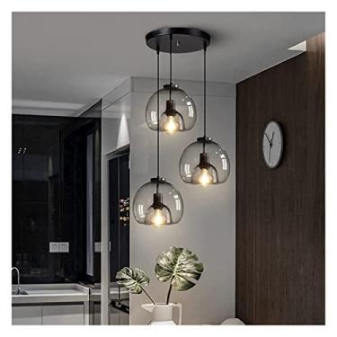 Imagem de Lustre moderno Lustre moderno de bola de vidro simples, personalidade minimalista globo abajur luminária pendente, luminária de teto suspensa para sala de estar quarto cabeceira bar (A, 3 lâ