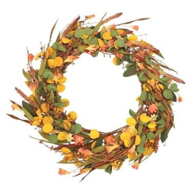Imagem de Luqeeg Guirlanda de outono de Ação de Graças, guirlanda artificial de colheita de outono com flores silvestres, guirlanda de Halloween, para porta, janela, parede, varanda, casa de fazenda, ambientes
