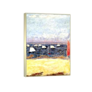 Imagem de BMZFYBS Impressão em tela famosa pintura - imagem de arte de parede de paisagem - veleiro 3 - pôster de moldura prata para decoração de casa 70 x 100 cm 27 x 39 pol