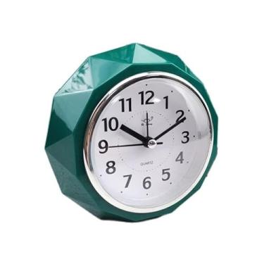 Imagem de hezhuhe2258 Despertador digital criativo em forma de diamante, pequeno despertador, silencioso, cabeceira, número redondo, sino, duplo, decoração de mesa, relógio para pessoas com sono pesado (verde)