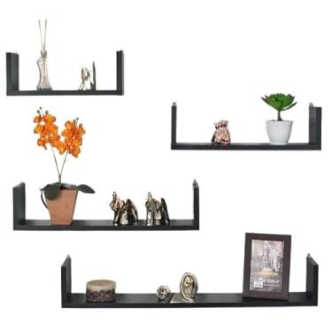 Imagem de 4 Prateleira Nicho U 20/30/40/50 Preto/Branco Decoração Livros Sala Quarto Cozinha(Preto 4 U 20/30/40/50)
