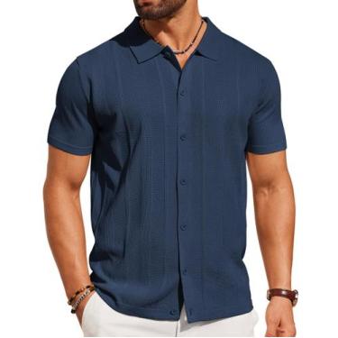 Imagem de Camisa de malha COOFANDY de manga curta com botões para homens casuais