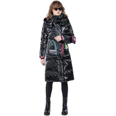 Imagem de Casaco Longo Engrossado Parka Jacket Com Capuz Maxi Down Parka Puffer Jacket, Black, XL