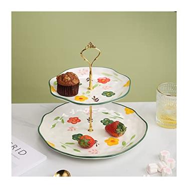 Imagem de Suporte de bolo bonito suporte de bolo mesa de sobremesa de cerâmica criativo suporte de exibição de cupcake multicamadas chá da tarde doces frutas
