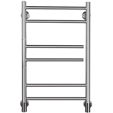 Imagem de Toalheiro aquecido, toalheiro elétrico, aquecedor de toalhas quente rotativo de 180°, toalheiro de aço inoxidável montado na parede de banheiro e escorredor, cromo polido, 6 barras, fio rígido
