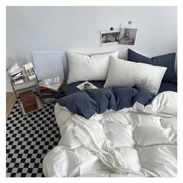 Imagem de Conjunto de roupa de cama de cor lisa, conjunto de 4 peças, 1 capa de edredom, 1 lençol com elástico e 2 fronhas, conjunto de capa de edredom tamanho Queen King (king branco)