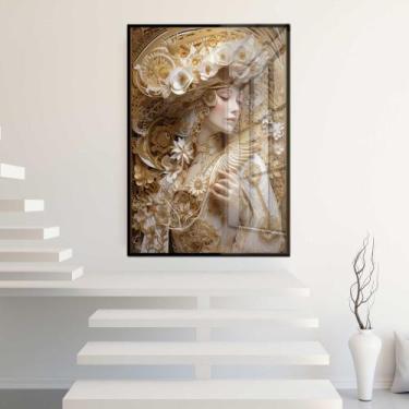 Imagem de Quadro Decorativo com Moldura e Acrilico Cristal Vidro Mulher Arte Cla