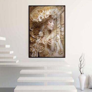 Imagem de Quadro Decorativo com Moldura e Acrilico Cristal Vidro Mulher Arte Cla
