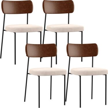 Imagem de Kit 04 Cadeiras Para Sala De Jantar Melina L02 Couríssimo Marrom Suede Bege - Lyam Decor