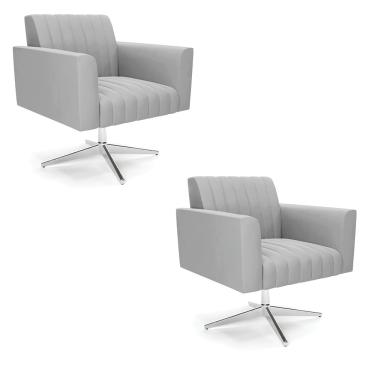 Imagem de Kit 2 Poltronas Giratória Viena Gomada Suede Cinza Base Cromada - D'Rossi