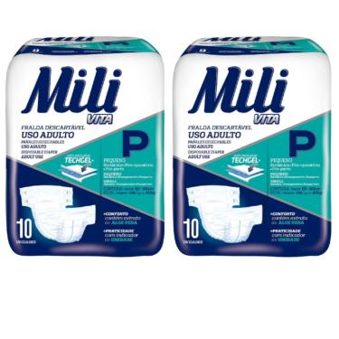 Imagem de Fralda Geriátrica Adulto  Mili Vita   Tamanho P  2   Pacotes com 10 Fraldas   Total 20 fraldas