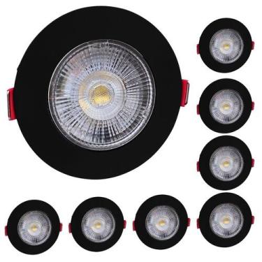 Imagem de 8 Spot LED 5W 6500K Redondo Bivolt Branco-Frio Embutir Preto Fácil Ins