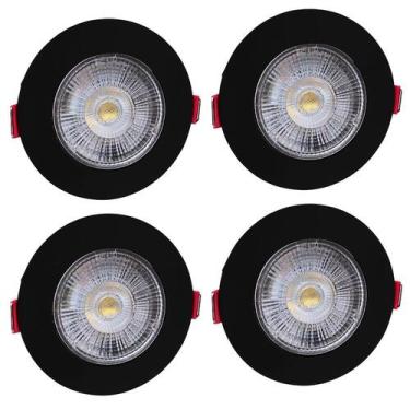 Imagem de 4 Spot LED 5W 6500K Redondo Bivolt Branco-Frio Embutir Preto Fácil Ins