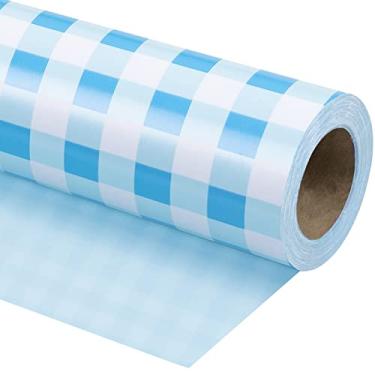 Imagem de WRAPAHOLIC Rolo de papel de embrulho reversível – 96,2 cm x 30,4 m design xadrez azul e branco para aniversários, feriados, festas, chá de bebê e mais ocasiões