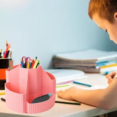 Imagem de predolo Suporte giratório para canetas, organizador de mesa com 5 compartimentos para desenho, escrita escolar, giz de cera de cozinha, Rosa