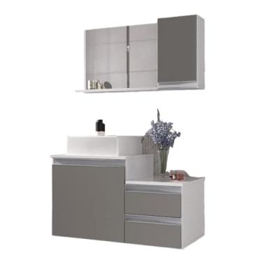 Imagem de Gabinete Banheiro 80cm (gabinete+cuba+espelheira)(Branco/Cinza)
