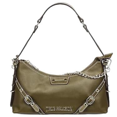 Imagem de True Religion Bolsa de ombro, bolsa de cinto suave com alça de corrente, alça ajustável e ferragens douradas, verde-oliva