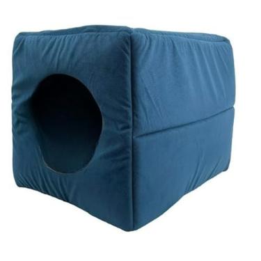 Imagem de Cama Toca 3 em 1 Suede Porte Pequeno para Gato Pet(Azul)
