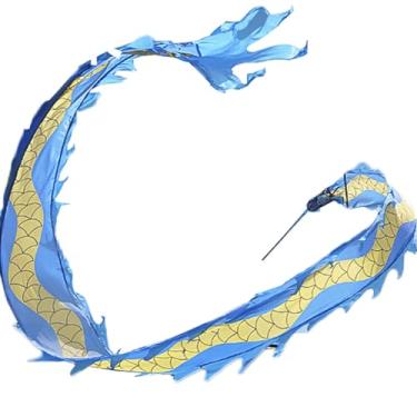 Imagem de Fita quadrada de dança quadrada de dragão com cabeça de dragão e corda, serpentina de dança de malabarismo para adereços de desempenho de exercício de dança de dragão (azul, 8M)