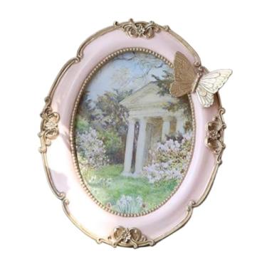 Imagem de Generic Moldura oval vintage para fotos, porta-retratos de resina, suporte para cartões, para pendurar na parede ou para mesa, para lareira, inauguração de, Rosa