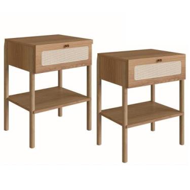 Imagem de Kit 02 Mesas De Cabeceira 1Gv Palhinha Oslo Hanover Artesano