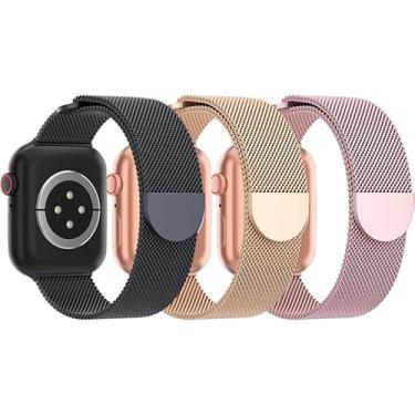Imagem de FIT IT Kit com 3 Pulseiras Metal Magnético Milanês Respirável Compaível com Apple Watch Series 11, SE3, Ultra 3 (Preto+Rosê+Dourado, 49mm)