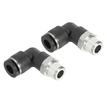 Imagem de Tubos de cotovelo macho para conexão de encaixe, 2 pacotes de cotovelo macho tubo de 1/4 polegada OD x rosca NPT de 1/8 polegada 90 conexões de pressão para ar e água