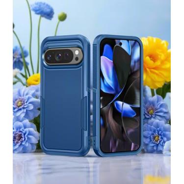 Imagem de Capa para celular Google Pixel 9/9 Pro, capa protetora de camada dupla à prova de choque, proteção à prova de quedas de grau militar, capas rígidas rígidas híbridas com textura fosca, azul