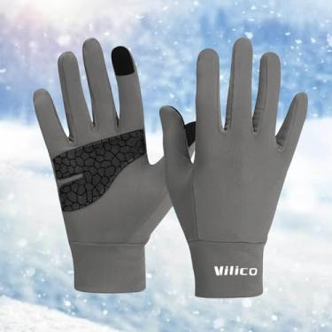 Imagem de Luvas de corrida com tela sensível ao toque – Luvas térmicas leves antiderrapantes com fivela portátil para esportes ao ar livre e atividades de inverno (cinza, G)