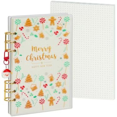 Imagem de Fichário festivo A5 com design de Natal, capa acrílica, design plano, anel redondo de metal dourado, páginas de grade de 90 pontos, chaveiro, presente de feriado perfeito (ICY Clear)