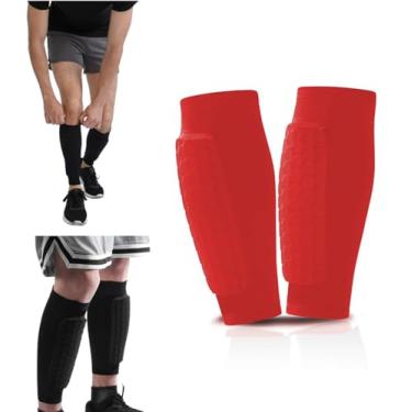 Imagem de Um par de caneleiras leve com almofada de favo de mel, ideal para vários esportes como futebol, vermelho, GG